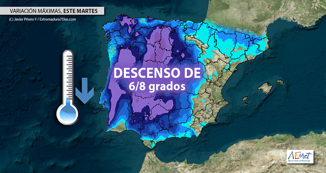 Caída notable de temperaturas, con hasta 15 grados menos que la pasada semana