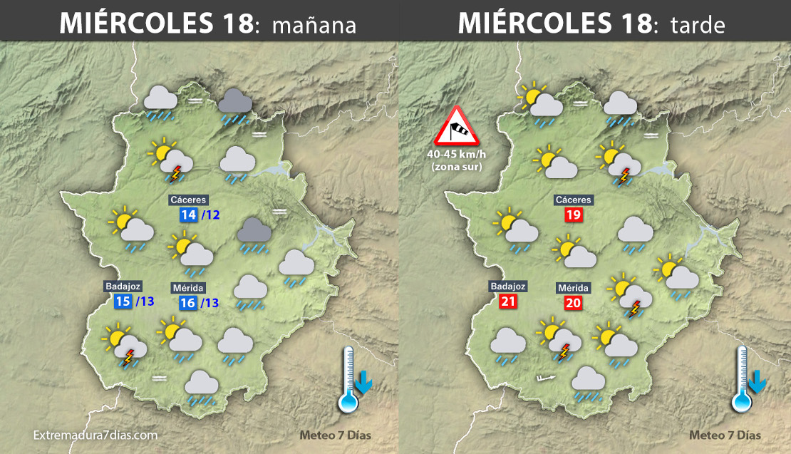 Previsión meteorológica en Extremadura. Días 18, 19 y 20 de octubre