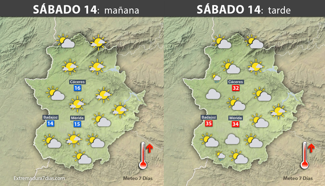 Previsión meteorológica en Extremadura. Días 14, 15 y 16 de octubre