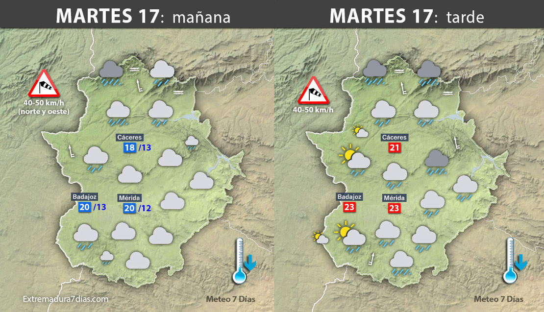Previsión meteorológica en Extremadura. Días 17, 18 y 19 de octubre