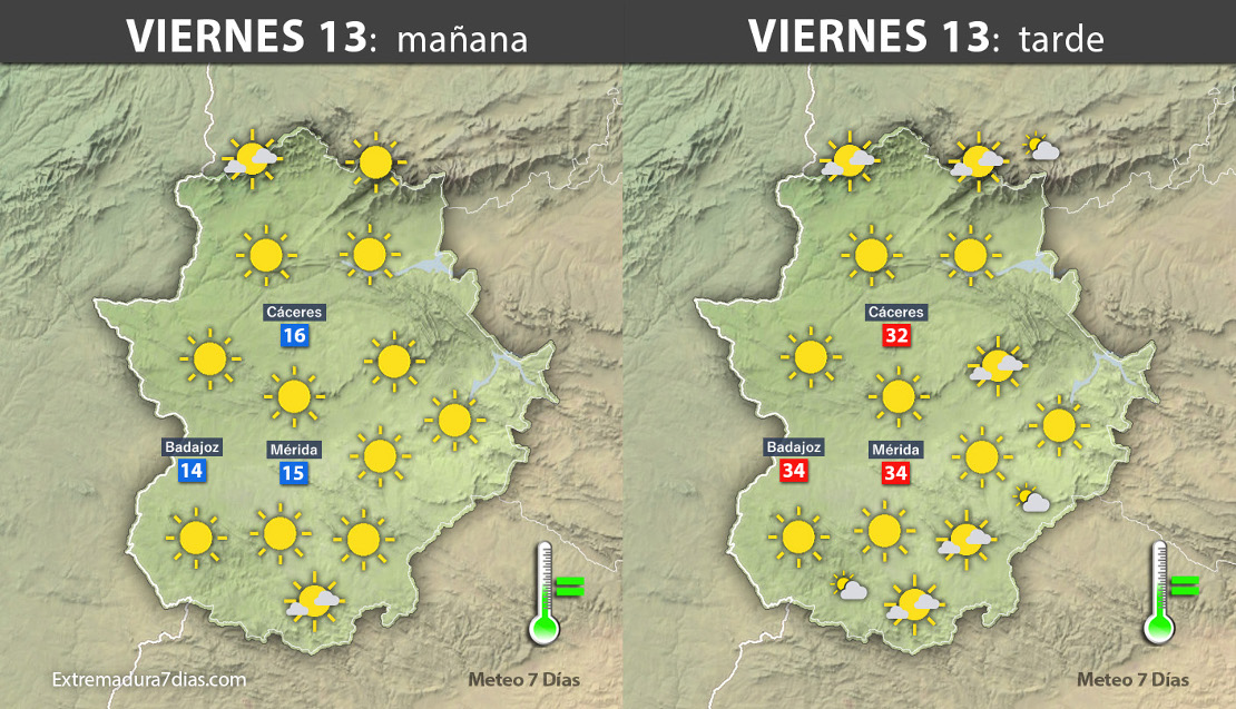 Previsión meteorológica en Extremadura. Días 12,13 y 14 de octubre