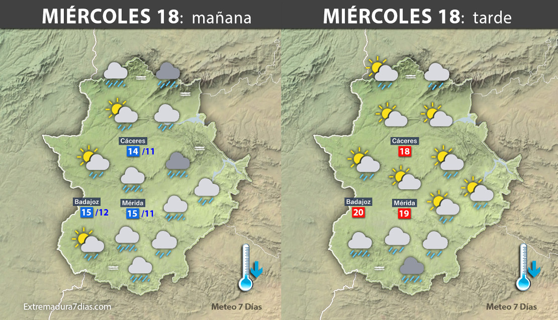 Previsión meteorológica en Extremadura. Días 17, 18 y 19 de octubre
