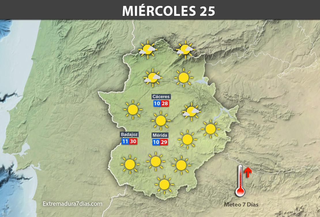 Previsión meteorológica en Extremadura. Días 24, 25 y 26 de octubre