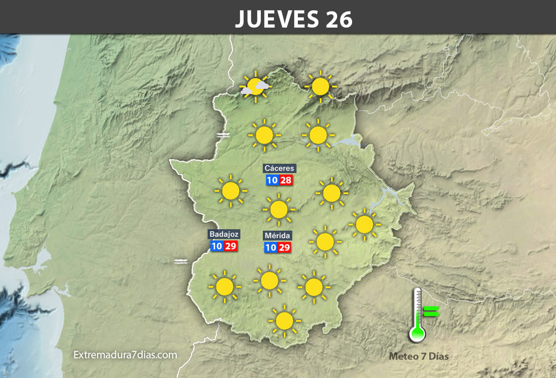 Previsión meteorológica en Extremadura. Días 24, 25 y 26 de octubre