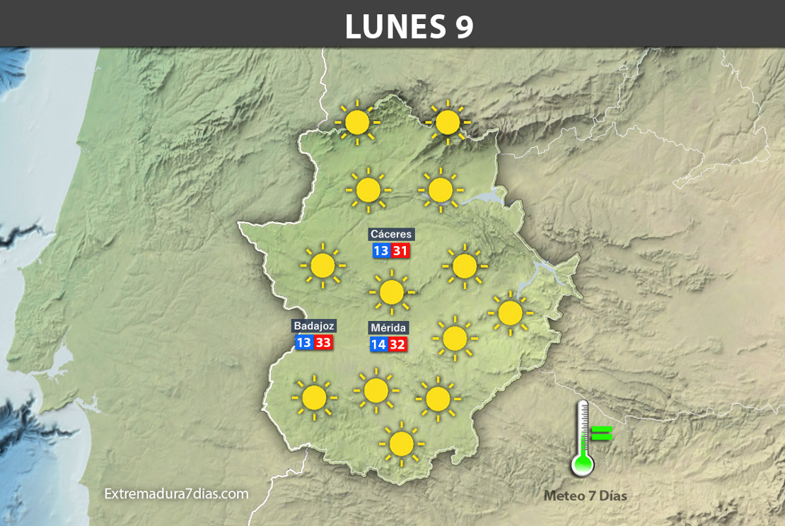 Previsión meteorológica en Extremadura. Días 7, 8 y 9 de octubre