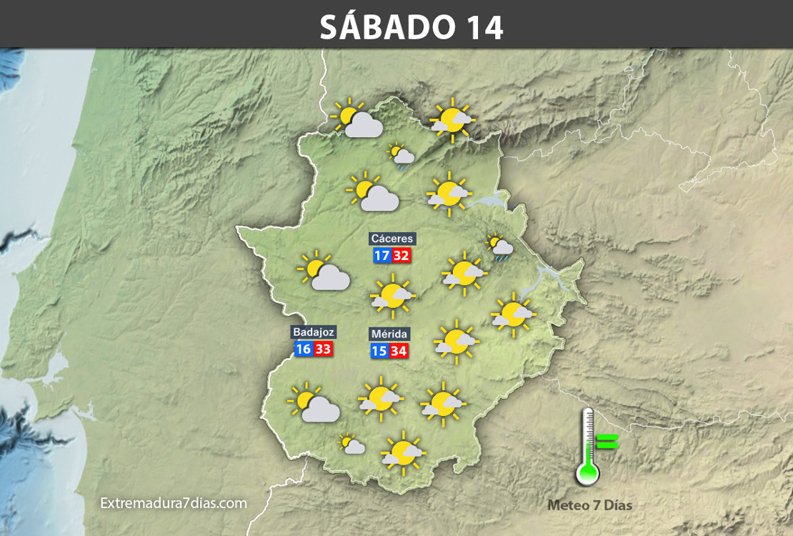 Previsión meteorológica en Extremadura. Días 12,13 y 14 de octubre