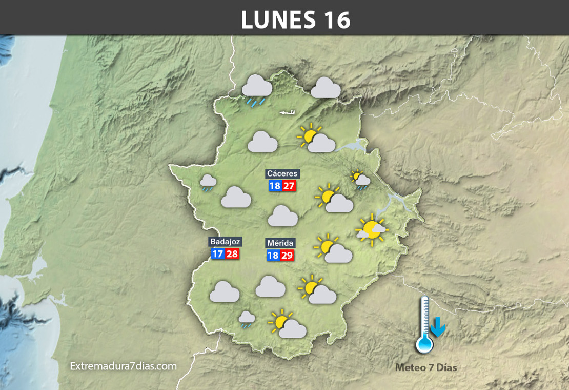 Previsión meteorológica en Extremadura. Días 14, 15 y 16 de octubre