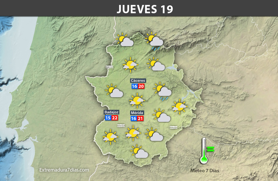 Previsión meteorológica en Extremadura. Días 17, 18 y 19 de octubre