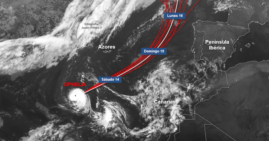 El huracán Ophelia roza la categoría 3 al sur de Azores. Consulta las últimas previsiones
