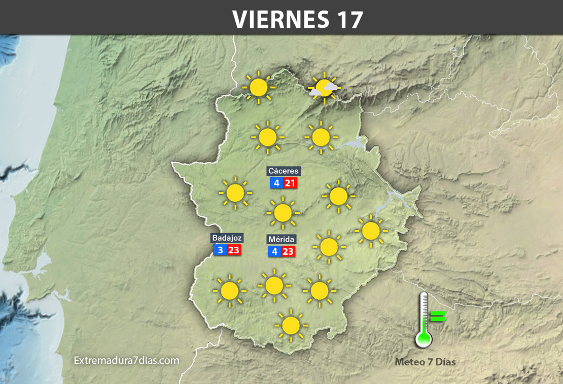 Previsión meteorológica en Extremadura. Días 16, 17 y 18 de noviembre