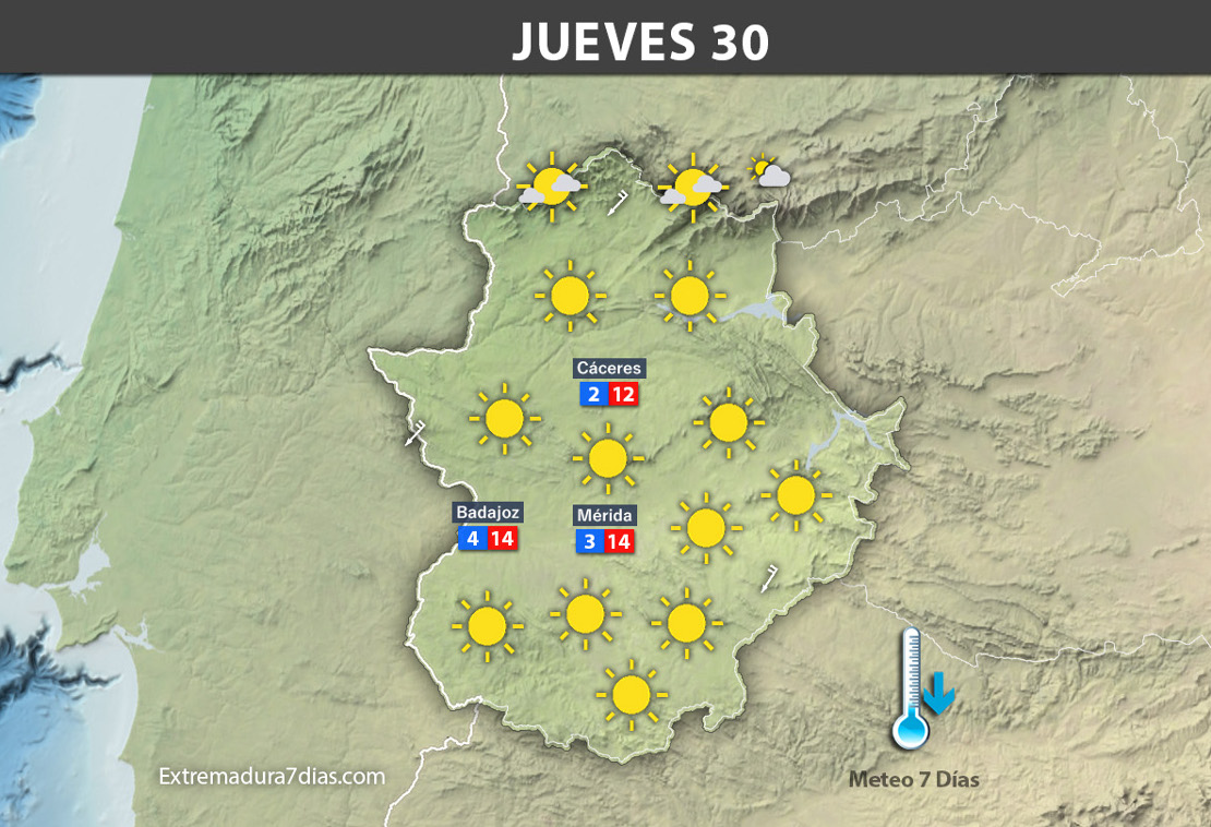 Previsión meteorológica en Extremadura. Días 28, 29 y 30 de noviembre