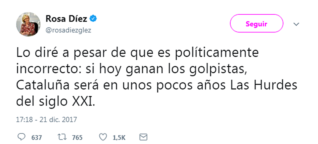 El desafortunado tweet de Rosa Díez comparando Cataluña con Las Hurdes