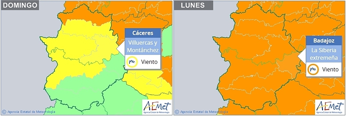 Activados avisos ante el fuerte viento que afectará mañana a Extremadura