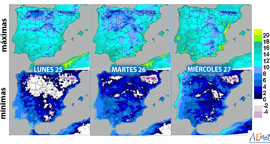 Las heladas remitirán con la entrada de lluvias débiles la próxima semana