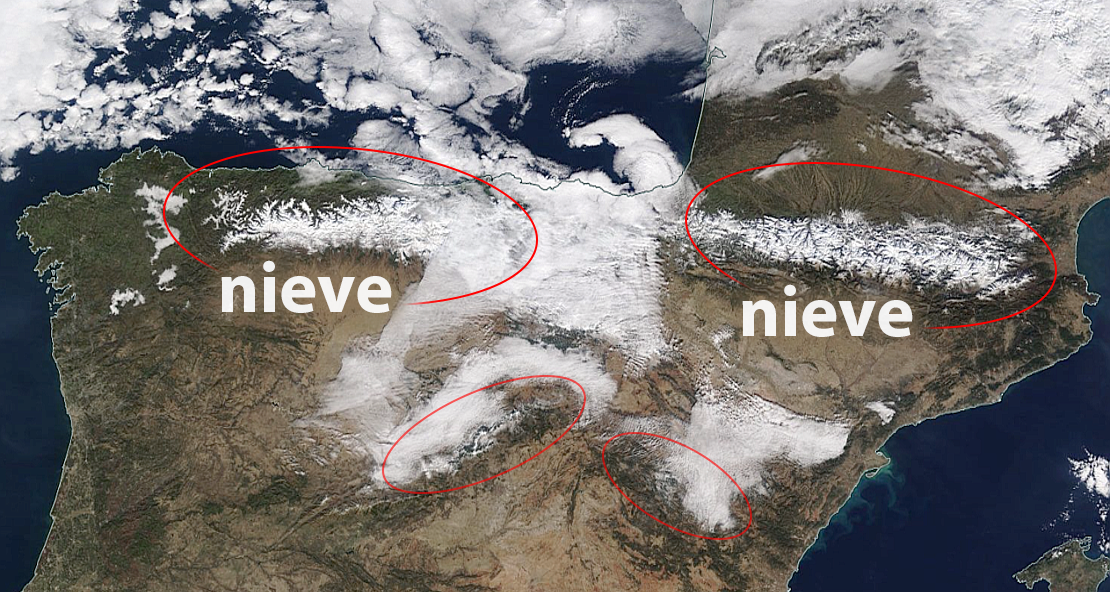 El norte de España luce blanco desde el espacio tras las últimas nevadas
