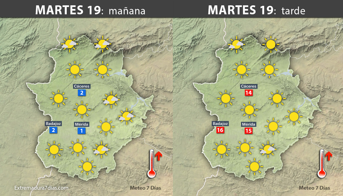 Previsión meteorológica en Extremadura. Días 19, 20 y 21 de diciembre