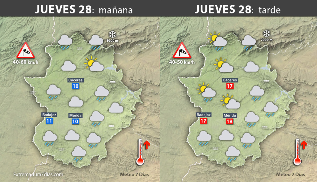 Previsión meteorológica en Extremadura. Días 28, 29 y 30 de diciembre