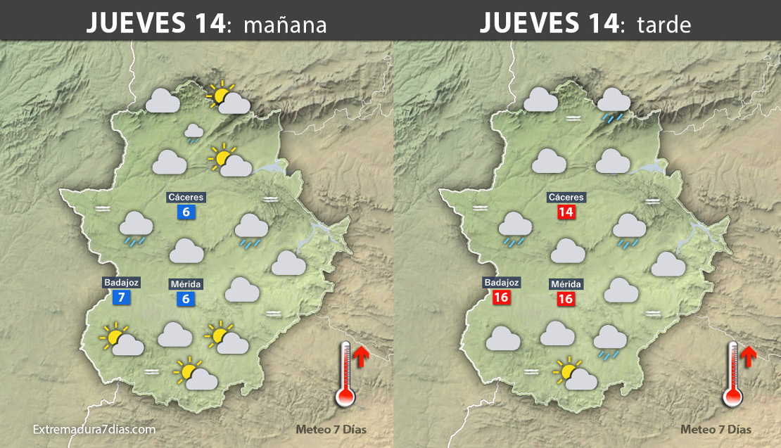 Previsión meteorológica en Extremadura. Días 14, 15 y 16 de diciembre