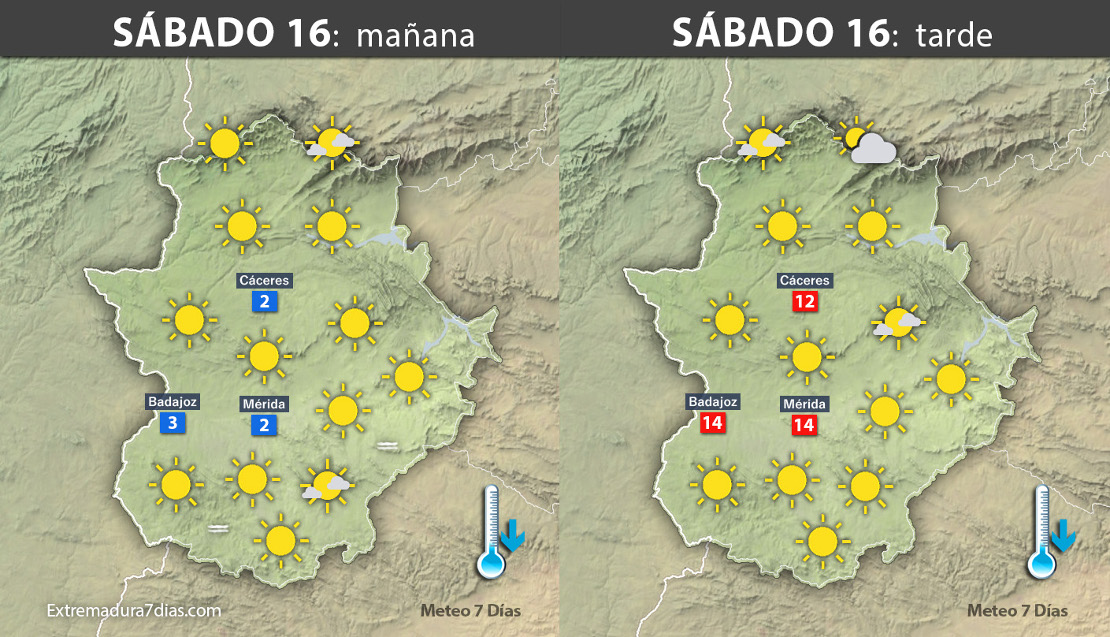 Previsión meteorológica en Extremadura. Días 16, 17 y 18 de diciembre