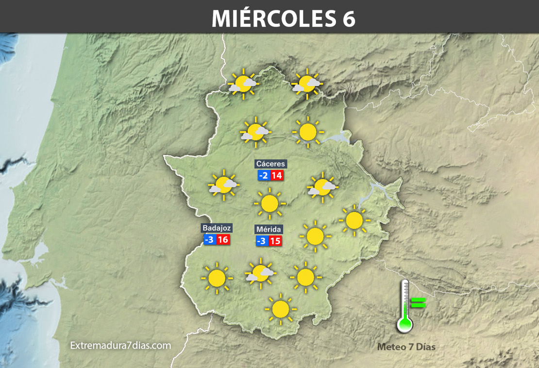 Previsión meteorológica en Extremadura. Días 5, 6 y 7 de diciembre