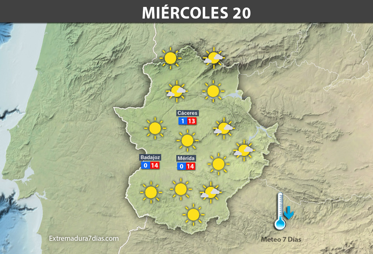 Previsión meteorológica en Extremadura. Días 19, 20 y 21 de diciembre