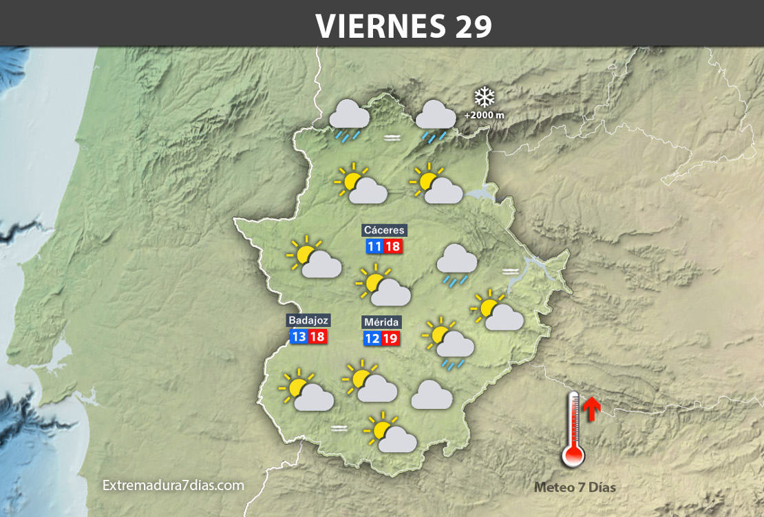 Previsión meteorológica en Extremadura. Días 28, 29 y 30 de diciembre