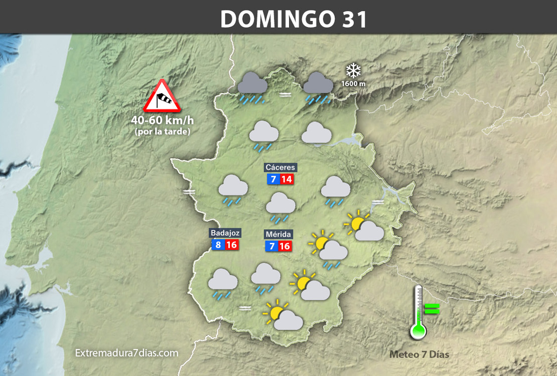 Previsión meteorológica en Extremadura. Días 30, 31 de diciembre y 1 de enero