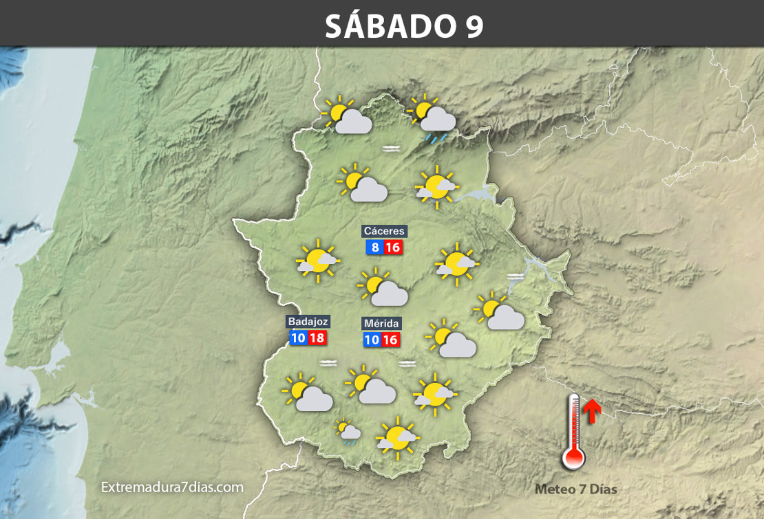 Previsión meteorológica en Extremadura. Días 8, 9 y 10 de diciembre