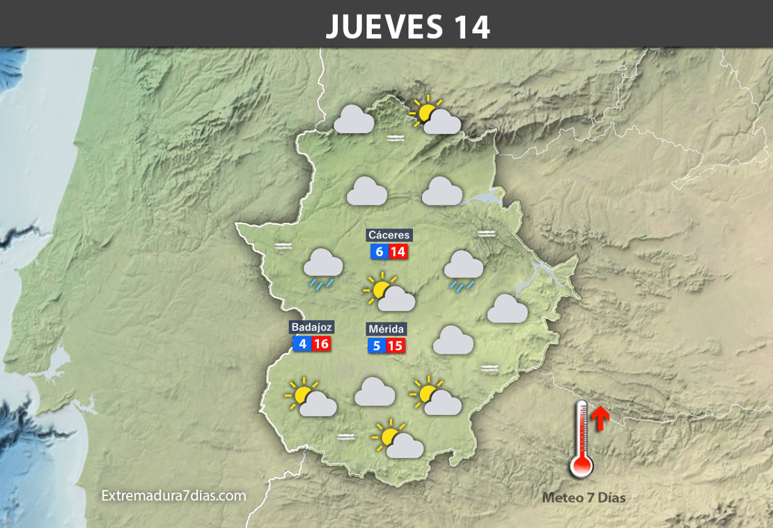 Previsión meteorológica en Extremadura. Días 13, 14 y 15 de diciembre