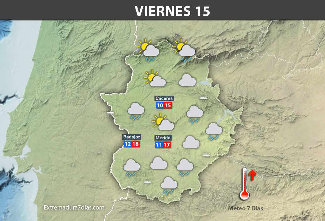 Previsión meteorológica en Extremadura. Días 14, 15 y 16 de diciembre