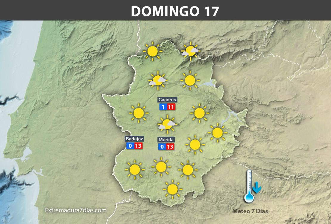 Previsión meteorológica en Extremadura. Días 16, 17 y 18 de diciembre