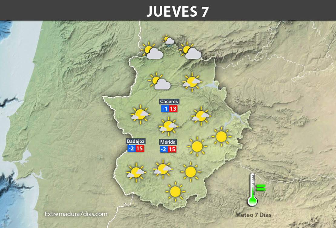 Previsión meteorológica en Extremadura. Días 5, 6 y 7 de diciembre