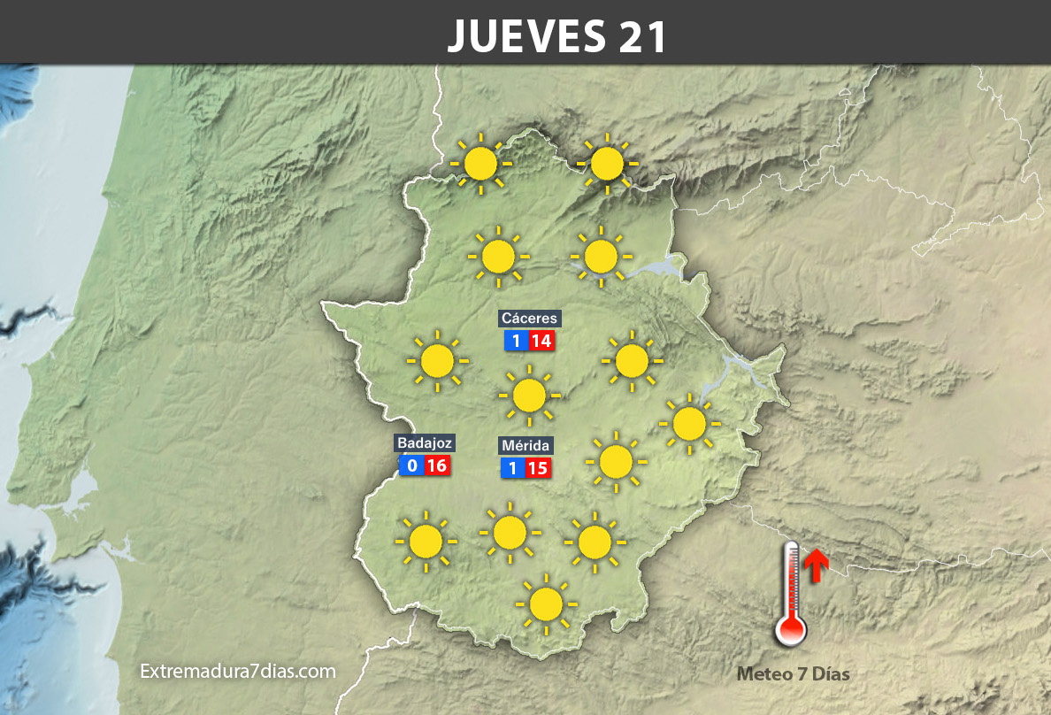 Previsión meteorológica en Extremadura. Días 19, 20 y 21 de diciembre