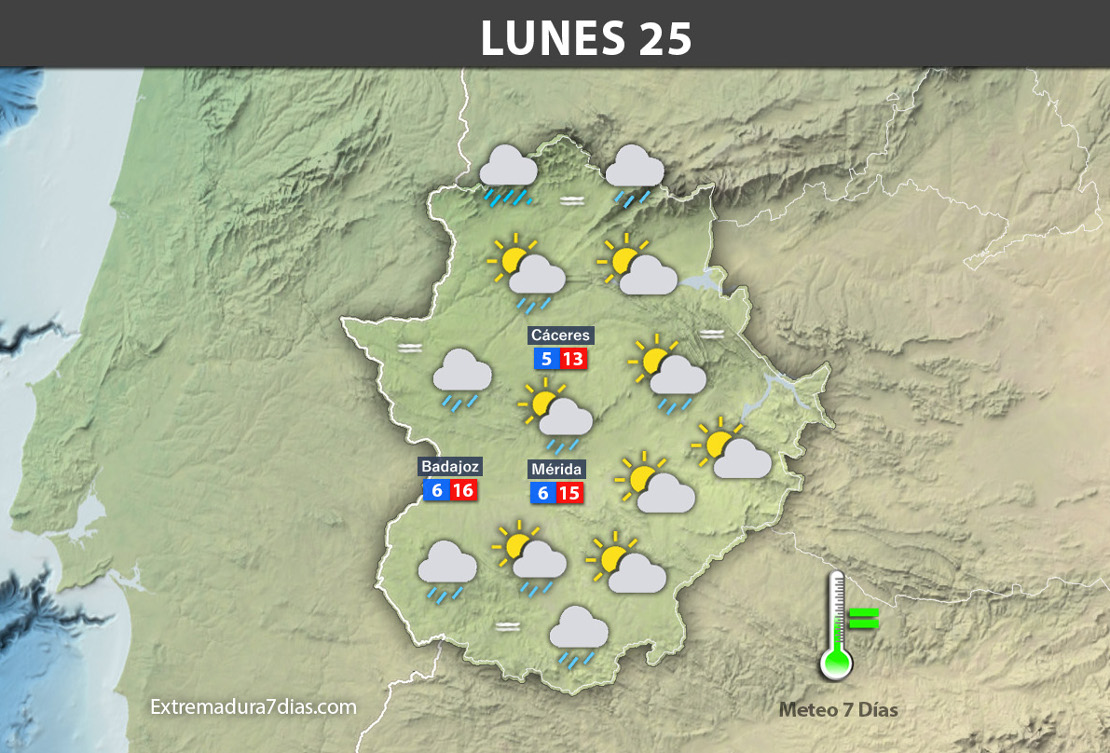 Previsión meteorológica en Extremadura. Días 23, 24 y 25 de diciembre