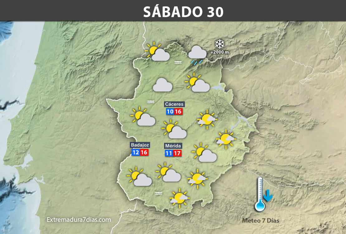 Previsión meteorológica en Extremadura. Días 28, 29 y 30 de diciembre