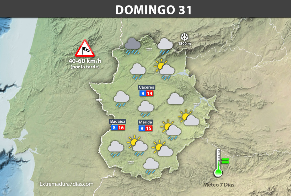 Previsión meteorológica en Extremadura. Días 29, 30 y 31 de diciembre