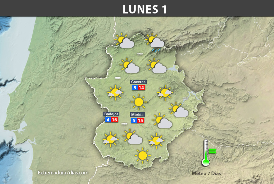 Previsión meteorológica en Extremadura. Días 30, 31 de diciembre y 1 de enero