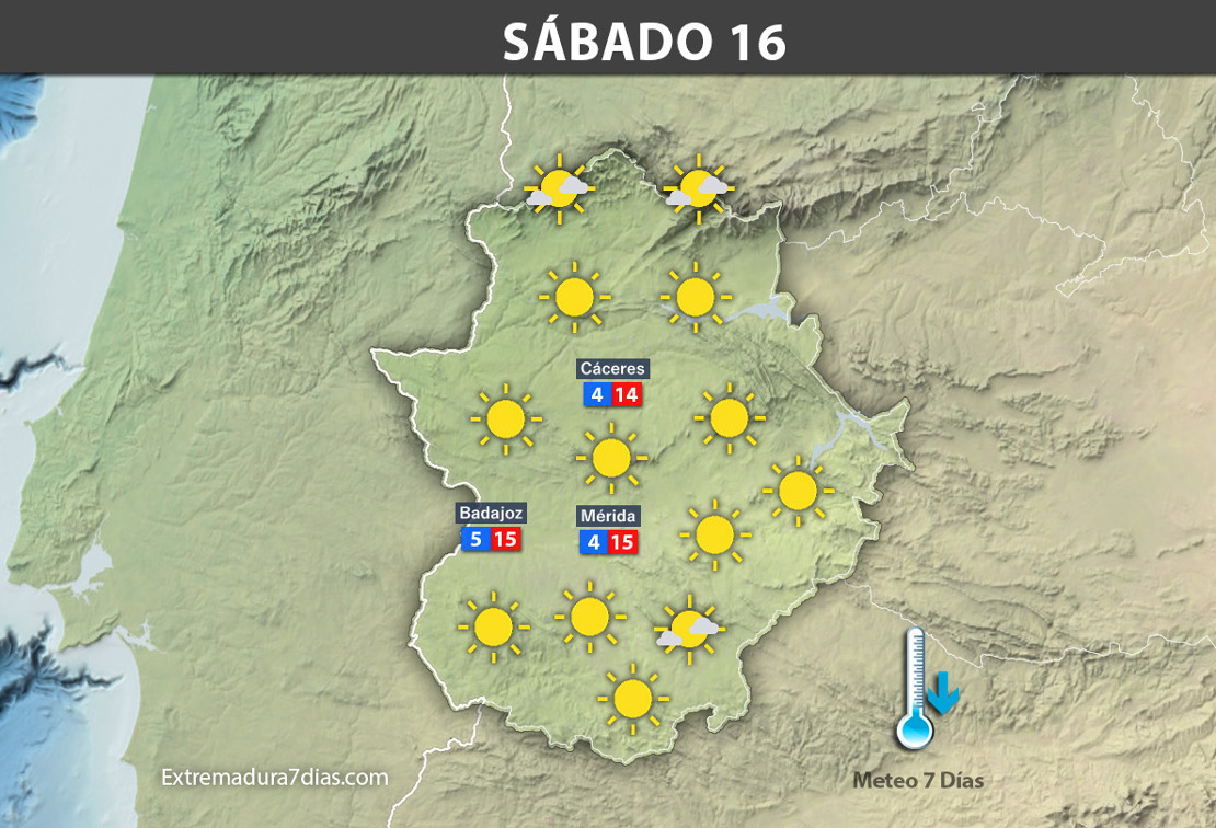 Previsión meteorológica en Extremadura. Días 14, 15 y 16 de diciembre