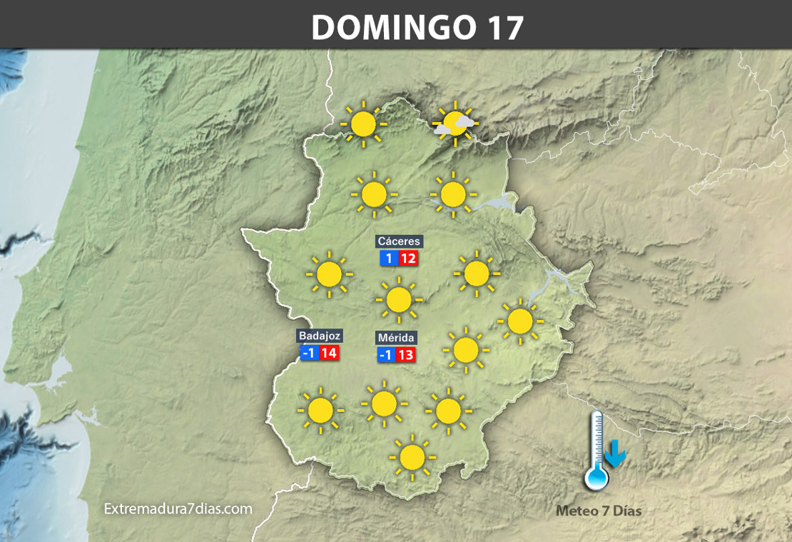 Previsión meteorológica en Extremadura. Días 15, 16 y 17 de diciembre
