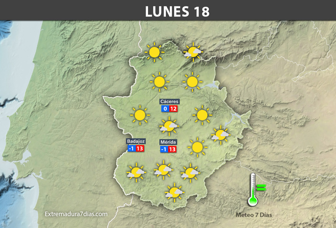 Previsión meteorológica en Extremadura. Días 16, 17 y 18 de diciembre