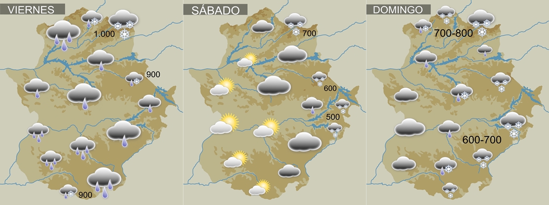 Fin de semana de lluvia, frío y nieve en Extremadura