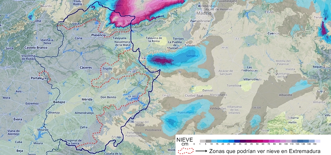 Se acerca un episodio de nieve a Extremadura