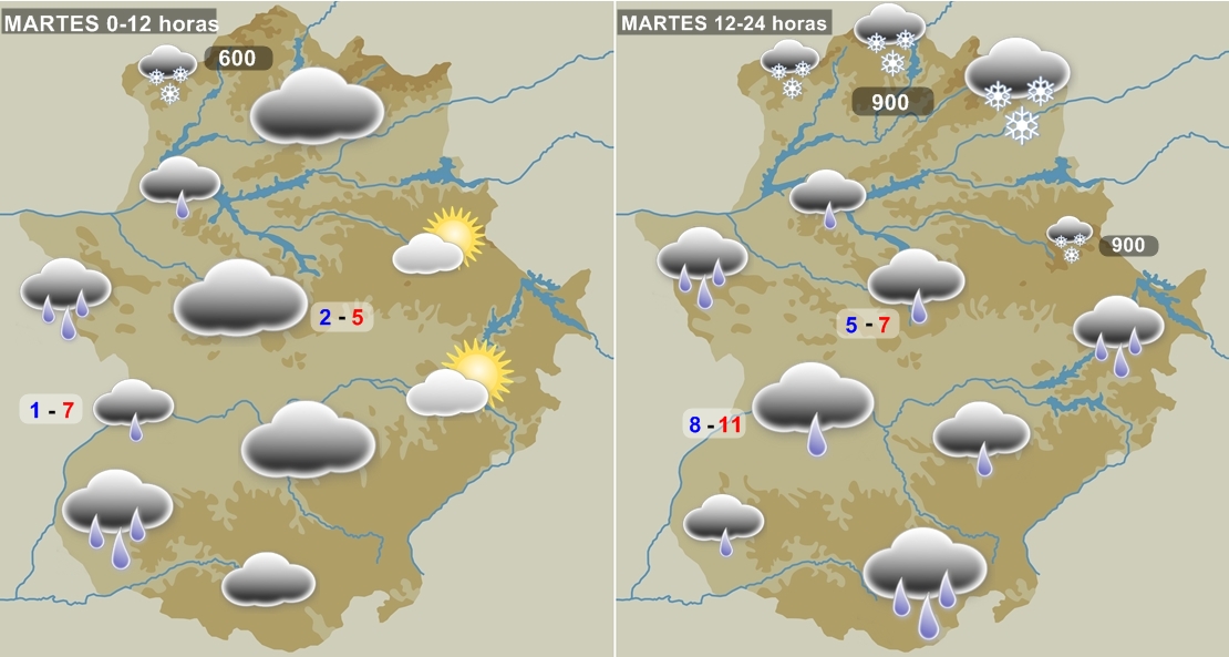 Martes lluvioso y nieve en el norte