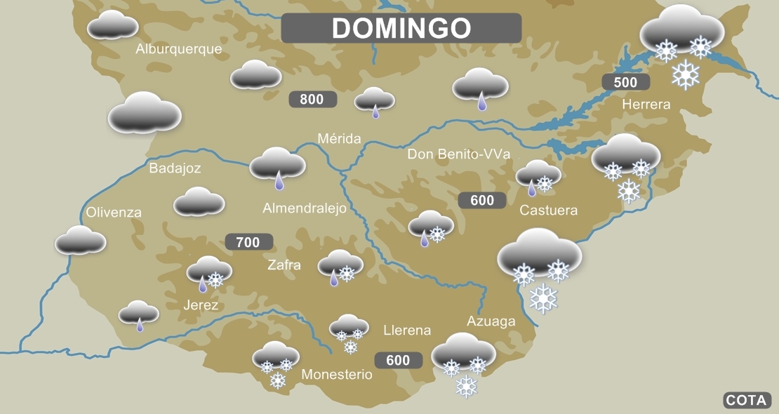 Posibles nevadas mañana domingo en la provincia de Badajoz