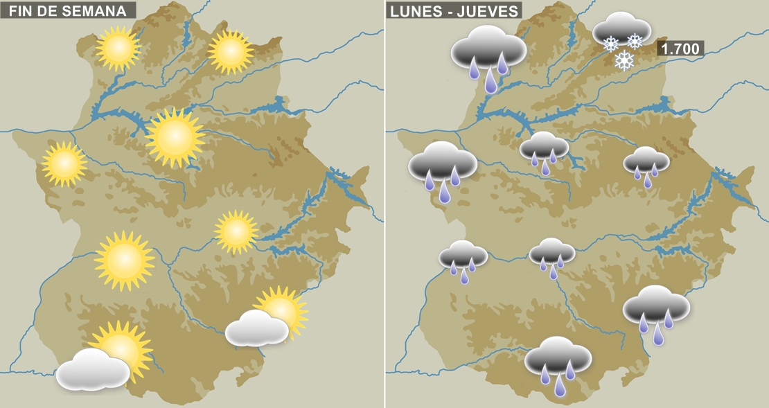 Tras el fin de semana llegan importantes lluvias a Extremadura