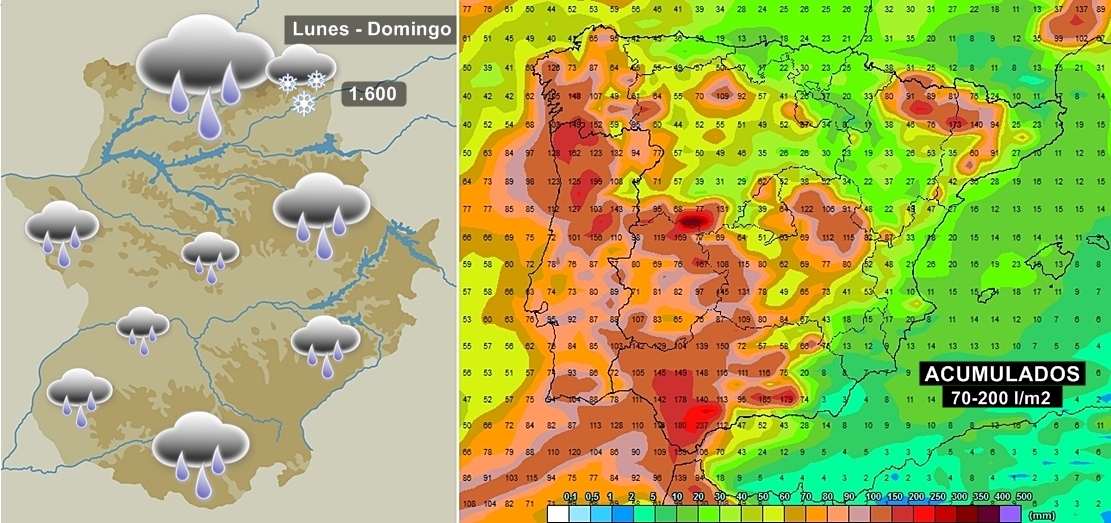 Adiós frío, hola lluvias abundantes para Extremadura