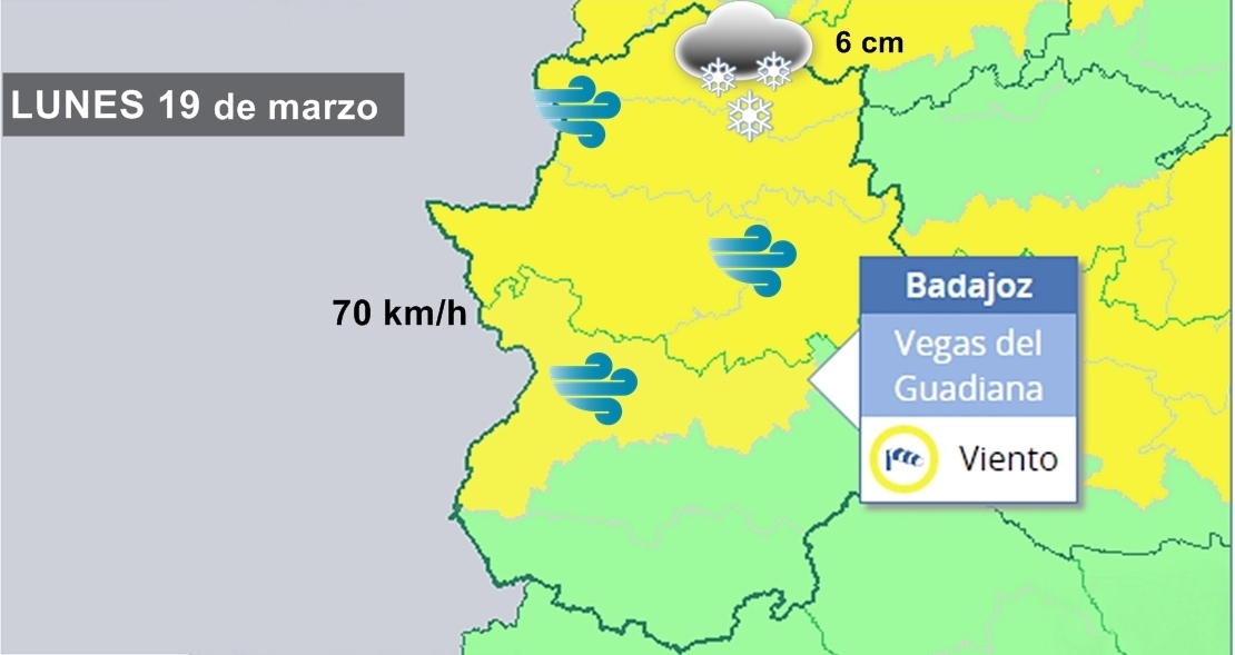 Gran parte de la región en alerta por viento y nieve el próximo lunes