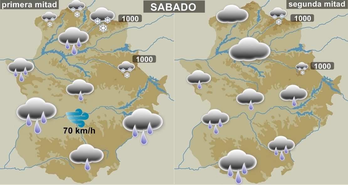 Previsión fin de semana: Sábado muy lluvioso en la provincia de Badajoz