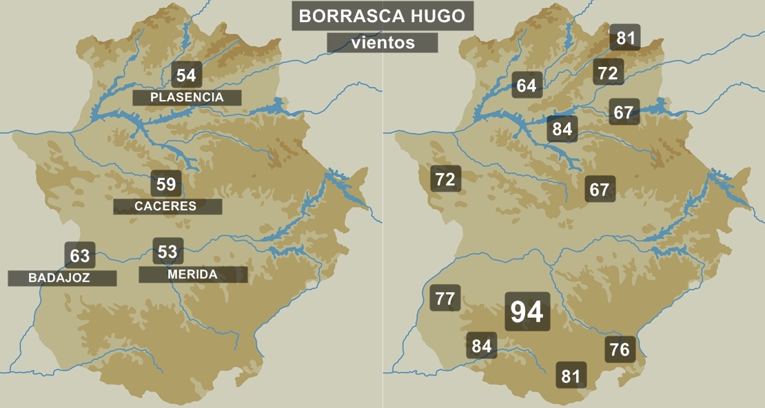 Zafra registra la máxima racha de viento cercana a los 100 km/h