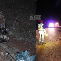 Accidente y vuelco en la carretera Badajoz - Corte de Pelas